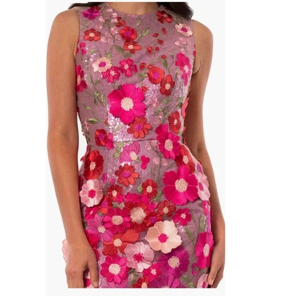 HELSI Miranda 3D Floral Applique Sequin Sleeveless Shift Mini Dress Medium NEW - Picture 4 of 10
